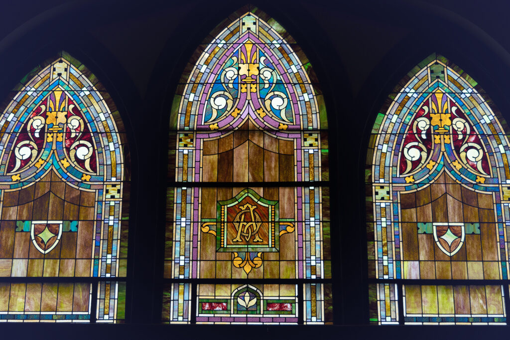 The beautiful stained glass windows of the church